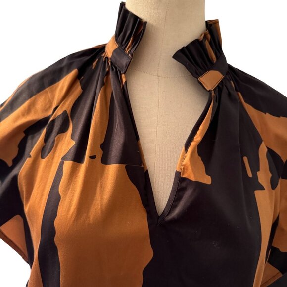 Crosby Watts Cotswold  Abstract Print Midi Dress With High Collar Size XS - Picture 6 of 11